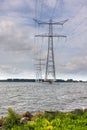 Electricity pylon in Dutch Ketelmeer between Noordoostpolder and Flevoland