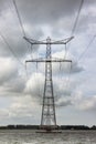 Electricity pylon in Dutch Ketelmeer between Noordoostpolder and Flevoland Royalty Free Stock Photo