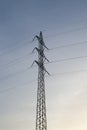 Electricity pylon high in blue sky tower energy Royalty Free Stock Photo