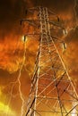 Electricity Pylon with Lightning in Background. Royalty Free Stock Photo