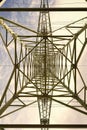 Electricity pylon metal structure bottom-up in architectural perspective Royalty Free Stock Photo