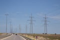 Electricity pylon on nature background . Electricity transmission power lines High voltage tower . Power line high voltage post Royalty Free Stock Photo