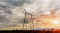 Electricity Pylon - overhead power line transmission tower. Royalty Free Stock Photo