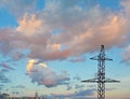 Electricity Pylon - power line transmission tower of the sunset. Royalty Free Stock Photo