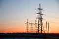 Electricity Pylon -China`s standard overhead power line transmission tower of the sunset. Royalty Free Stock Photo
