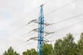 Electricity pylon silhouetted against cloud sky background. High voltage tower Royalty Free Stock Photo