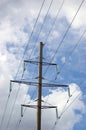 High Voltage Cables, Electricity Pylon, Vertical Cloudscape, Blue Sky, White Clouds Royalty Free Stock Photo