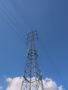 Electricity pylon and wires on a blue sky Royalty Free Stock Photo