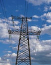 Electricity Pylon - standard overhead power line transmission tower at sunset. Royalty Free Stock Photo