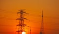 Electricity pylon. Sunset. Royalty Free Stock Photo