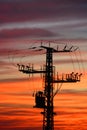 Electricity pylon at sunset