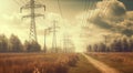 Electricity pylons in the countryside. Generative AI.