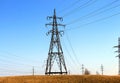 Electricity, pylons, power, lines . Royalty Free Stock Photo