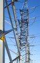 Electricity pylons with warning high voltage sign