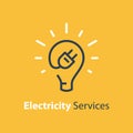 Electricity repair and maintenance, light bulb and plug