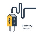 Electricity repair and maintenance services, house and plug with wire