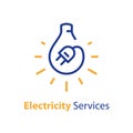 Electricity repair and maintenance, light bulb and plug