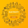 Electricity Signs Round Design Template Thin Line Icon Concept. Vector