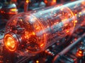 Electricity sparking between two futuristic devices Royalty Free Stock Photo