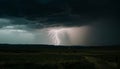 Electricity sparks in dramatic sky, danger of thunderstorm at night generated by AI Royalty Free Stock Photo