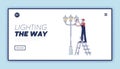 Electricity on street landing page with electrician changing light bulbs in street light