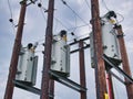 Electricity supply and distribution poles and infrastructure on the Isle of Lewis in the Outer Hebrides in Scotland, UK