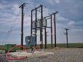 Electricity supply and distribution poles and infrastructure on the Isle of Lewis in the Outer Hebrides in Scotland, UK