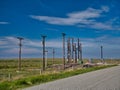 Electricity supply and distribution poles and infrastructure on the Isle of Lewis in the Outer Hebrides in Scotland, UK
