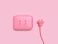 Electricity technology 3d rendering power plug flat lay pink