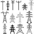 Electricity Tower icon vector set. Transmission Tower illustration sign collection. Power Lines symbol. Electrical Lines logo. Royalty Free Stock Photo