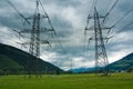 Electricity towers and cabels on cloud background