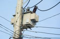 Electricity transformer setted up on the concrete pole