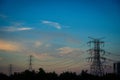 Electricity transmission and blue sky at dusk , Power Tower at bangkok in thailand. Royalty Free Stock Photo