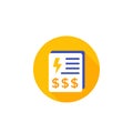 Electricity utility bills, payments icon on white