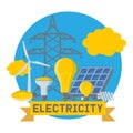 Electricity vector power electrical bulbs energy of solar panels illustration backdrop industrial electric technology