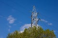 electricity wire poles field connections Royalty Free Stock Photo