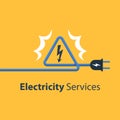 Electricity wires and high voltage sign, repair and maintenance