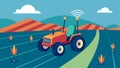 An electricpowered selfdriving tiller effortlessly navigates through rows of crops utilizing artificial intelligence to Royalty Free Stock Photo