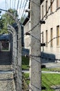 Electrified barbed-wire fences in Auschwitz II-Birkenau camp in Brzezinka, Poland. Royalty Free Stock Photo