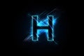 electrified glowing neon blue Letter H logo on a black background generative AI