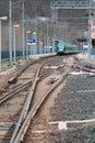 Electrified railroad and station. Riola, Bologna, Emilia-Romagna, Italy