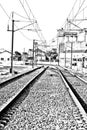 Electrified railway in Faro city Royalty Free Stock Photo