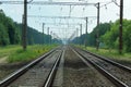 Electrified railway lines go to Royalty Free Stock Photo
