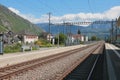 Electrified railway tracks. Vernayaz, Martigny, Switzerland Royalty Free Stock Photo
