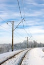 Electrified railway at winter Royalty Free Stock Photo