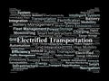 Electrified Transportation Word Cloud. Key Concepts in Mobility, Charging, and Grid Systems Royalty Free Stock Photo