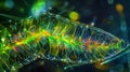 An electrifying image of a chloroplast with dynamic colors and patterns representing its vital role in producing energy