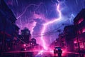 Electrifying Neon city thunder. Future night street