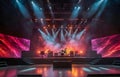 An electrifying scene featuring an empty stage for a rock concert, for an epic and energetic performance Royalty Free Stock Photo