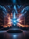 An electrifying scene featuring an empty stage for a rock concert, for an epic and energetic performance Royalty Free Stock Photo